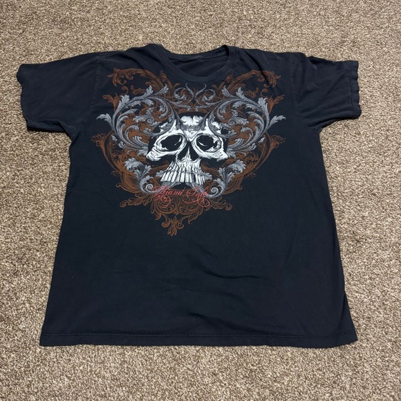 VTG Miami Ink Skull Graphic Print T-Shirt Tattoo Style Biker Tee Single Stich - Picture 1 of 3